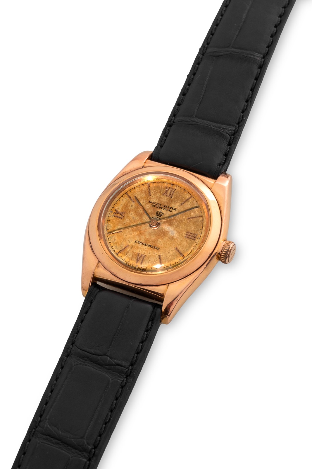 Rolex - Ovetto Oyster Perpetual ref. 3131 in oro rosa 18k con quadrante champagne, circa 1940