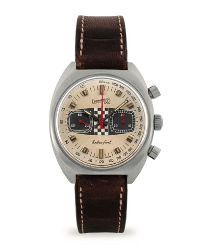 Extra-Fort ref 31006, acciaio, quadrante argenté con grafica 'Racing', circa 1970