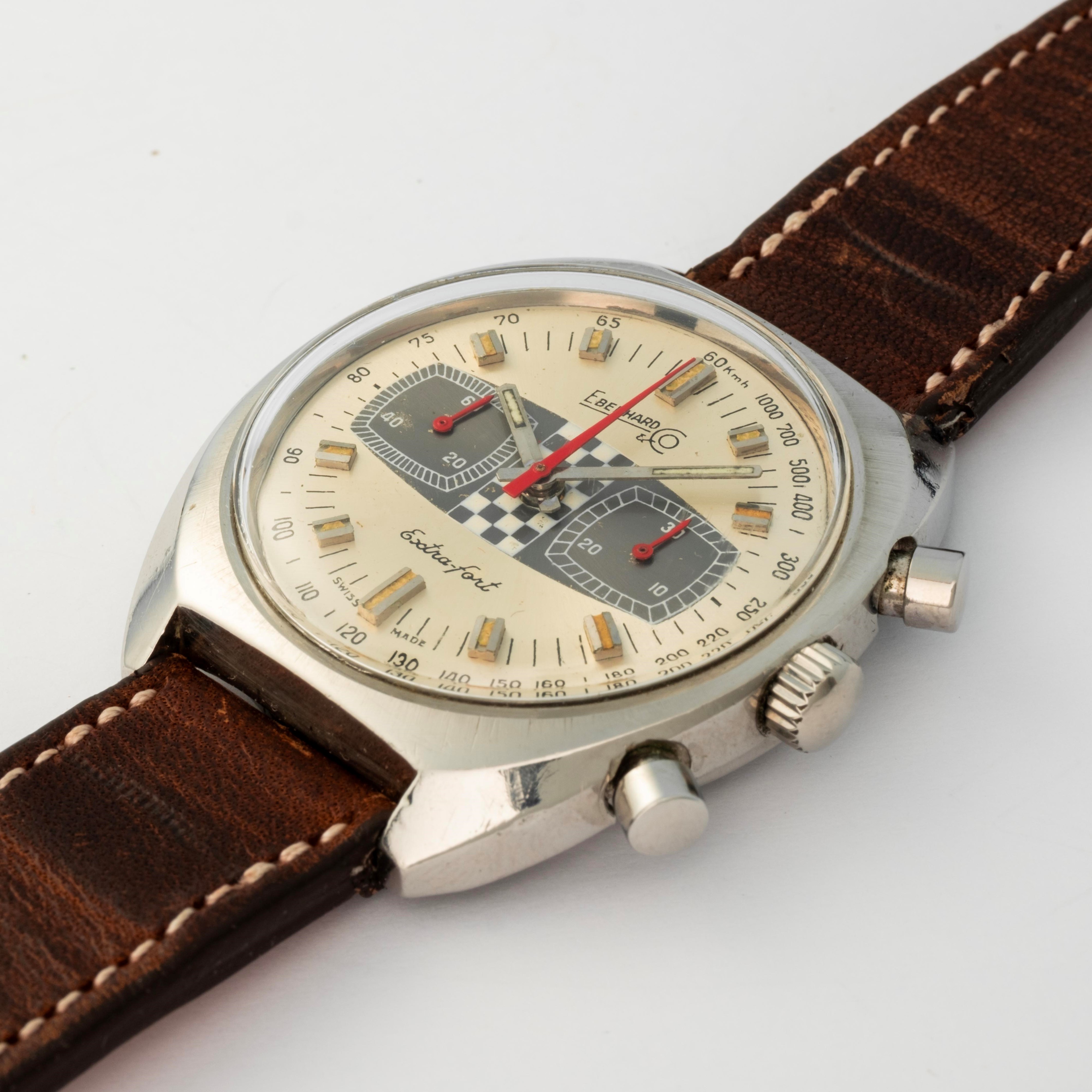 Eberhard & Co - Extra-Fort ref 31006, acciaio, quadrante argenté con grafica 'Racing', circa 1970