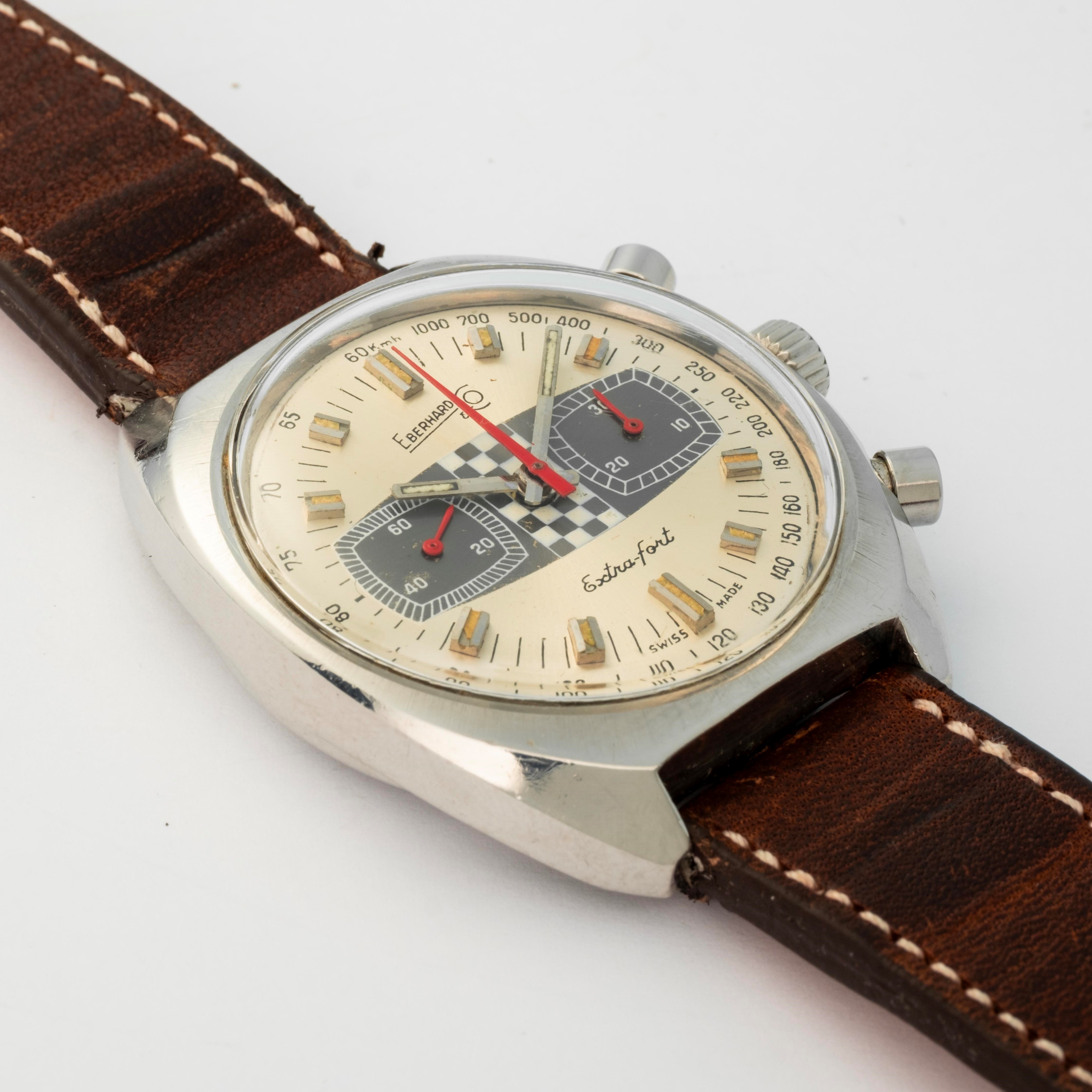 Eberhard & Co - Extra-Fort ref 31006, acciaio, quadrante argenté con grafica 'Racing', circa 1970