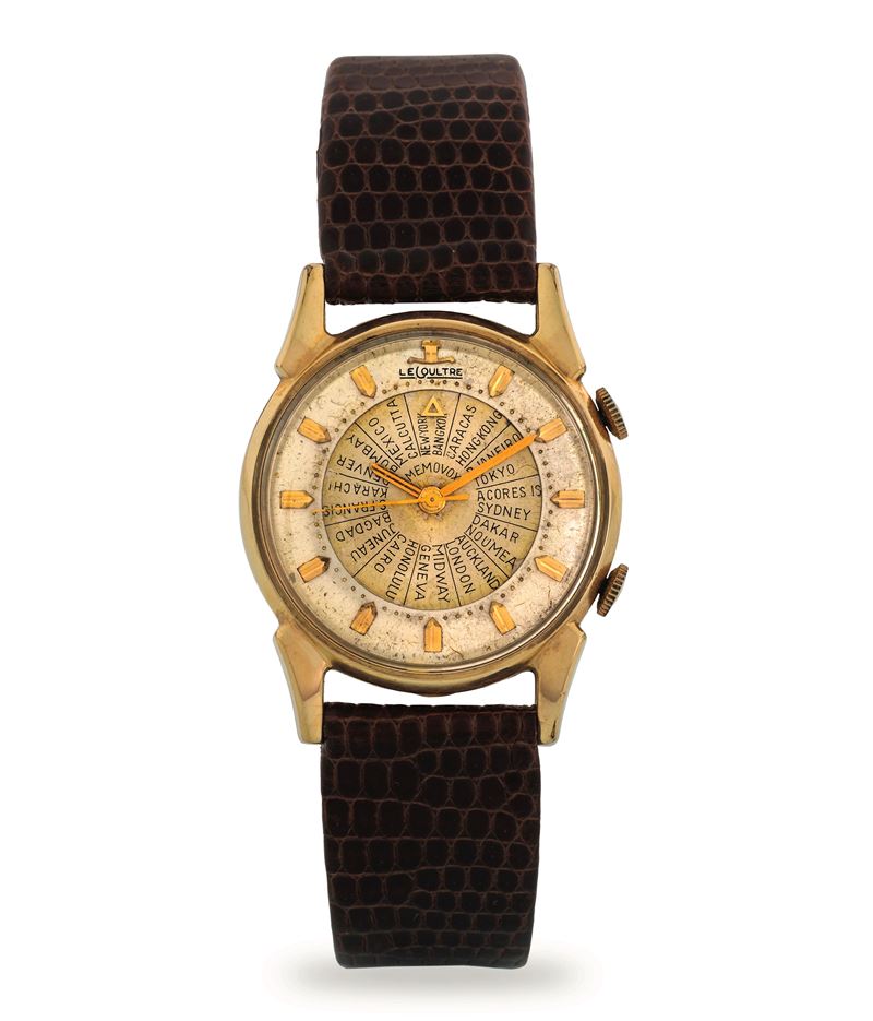 Le Coultre : Memovox World Time gold filled, quadrante argenté con indicazione dei fusi orari e funzione di svegliarino, circa 1950  - Asta Orologi da Polso - Cambi Casa d'Aste