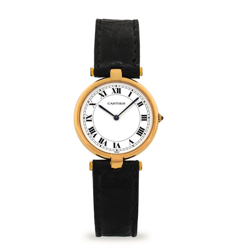 Cartier : Must Vendome ref 8100 in oro giallo 18k, quadrante bianco con numeri romani, circa 1990  - Asta Orologi da Polso - Cambi Casa d'Aste