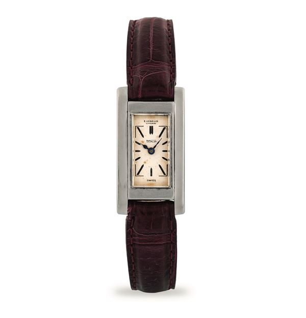 G&#252;belin - Duo-Plan in steel with manual winding, white dial, enamel hour markers, circa 1930