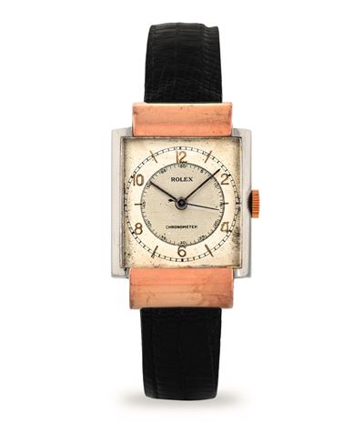 Chronometre in acciaio e oro rosa, carica manuale, quadrante bitonale, circa 1940