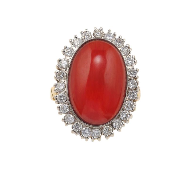 Coral, diamond ang gold ring  - Auction Fine Jewellery - Cambi Casa d'Aste