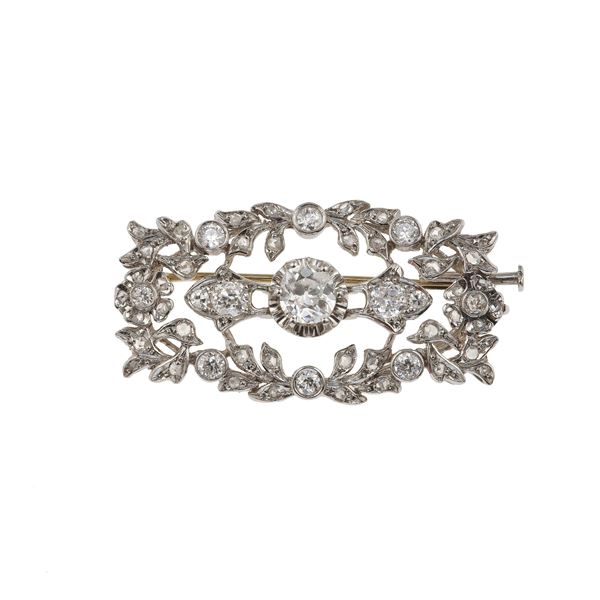 Old-cut diamond and platinum brooch
