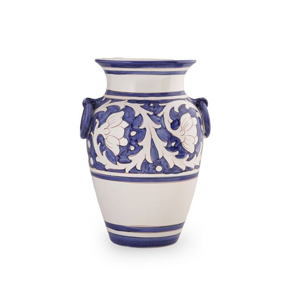 Vaso in ceramica bianco e blu