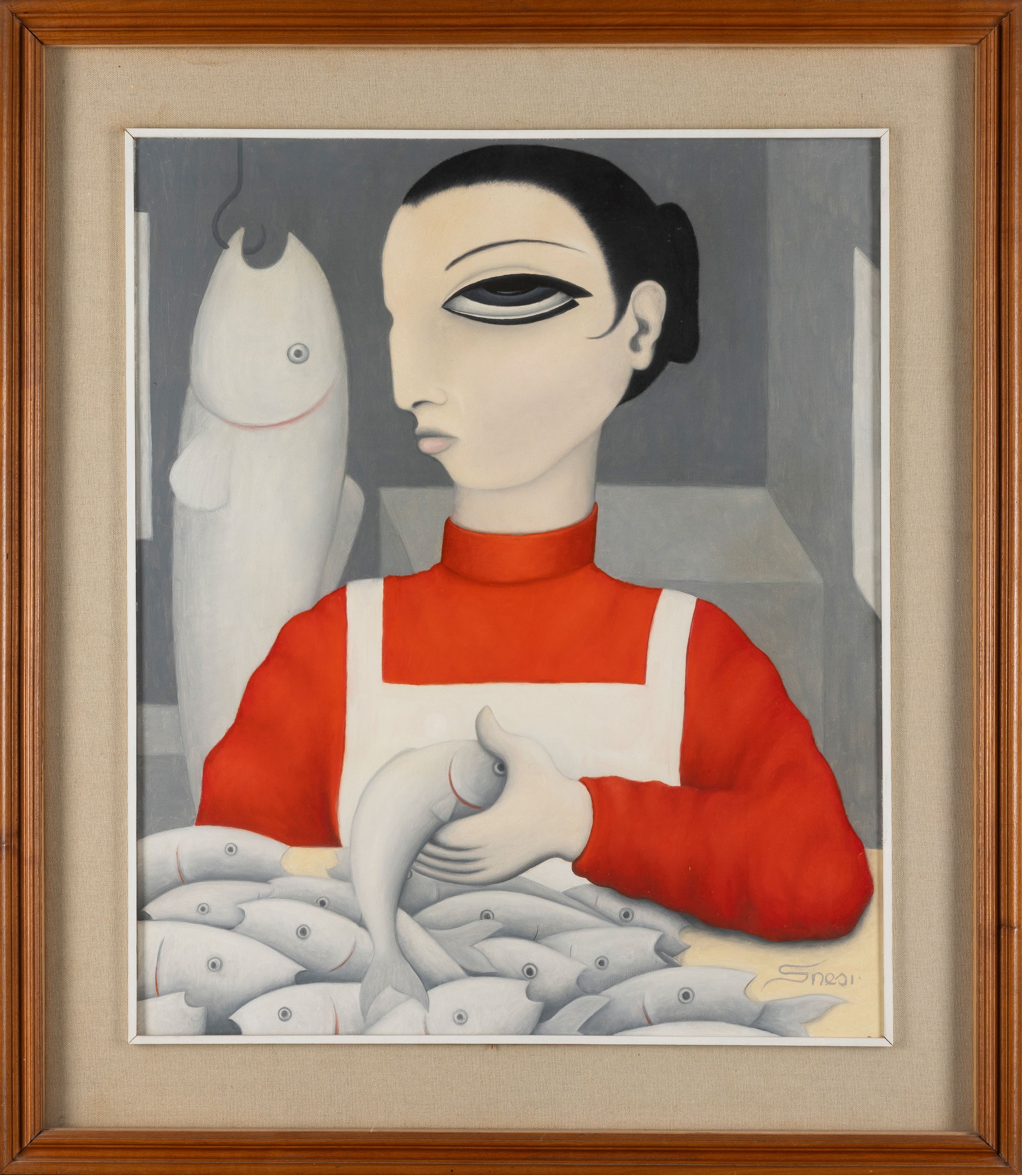 Piero Gnesi - La pescivendola, olio su tela