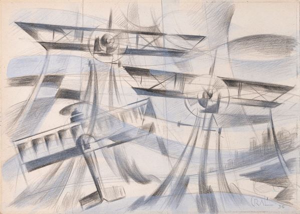 Tullio Crali - Tre biplani in volo