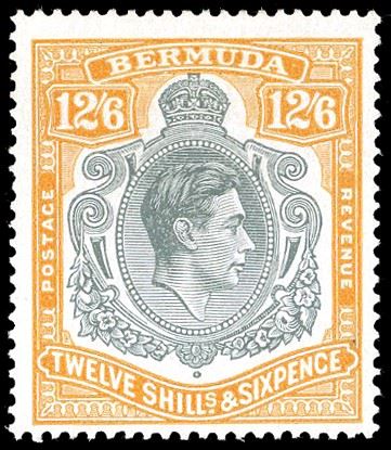 BERMUDA-BRITISH COLONIES 1943 - 12/6 grigio e arancio brunastro Giorgio VI (S.G.120a)