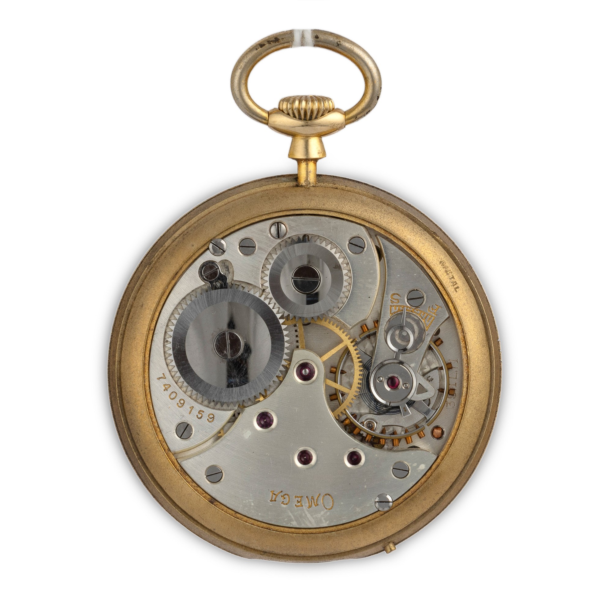 Omega - Orologio da tasca in oro giallo 18k a ribalta con quadrante argenté
