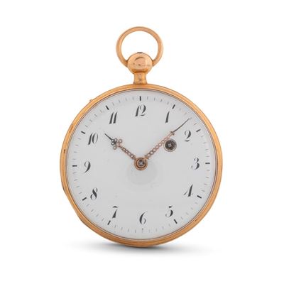 Orologio da tasca, oro 18k, quadrante bianco con numeri arabi, carica a chiavetta