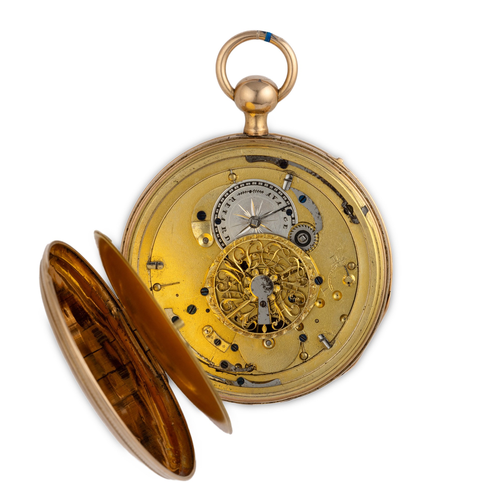 Orologio da tasca in oro 18k con quadrante bianco a numeri arabi e carica a chiavetta