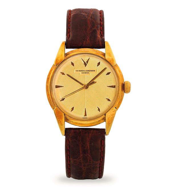 Vacheron &amp; Constantin - Solo tempo ref 4996 in 18K yellow gold, champagne guilloché dial, manual winding, screw-down back, circa 1950