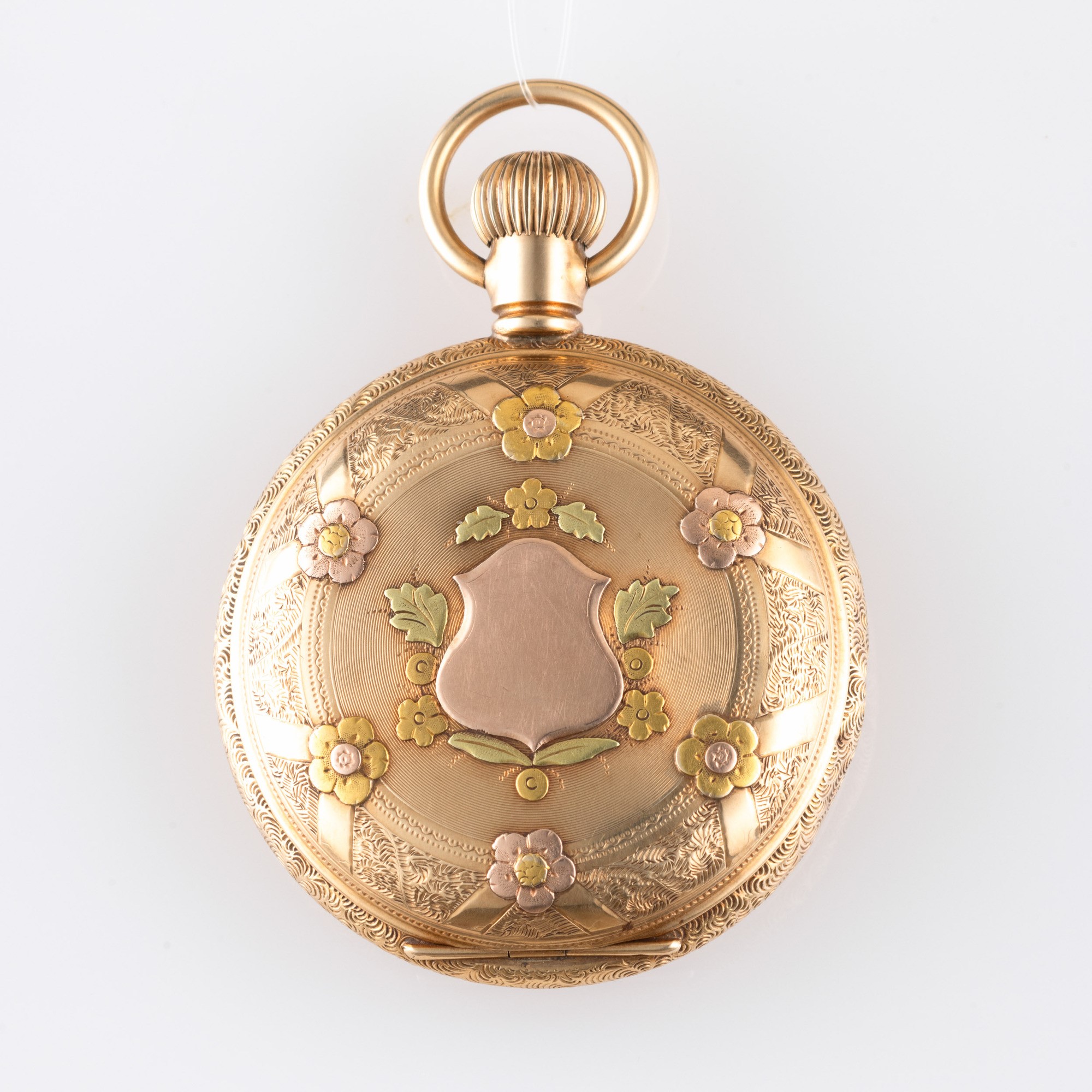 Waltham - Savonetta in oro giallo 14k con raffigurazione di cervo e quadrante in smalto bianco