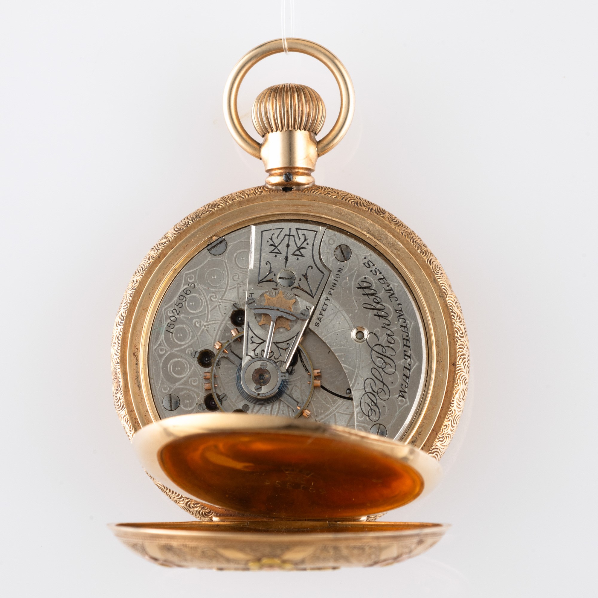 Waltham - Savonetta in oro giallo 14k con raffigurazione di cervo e quadrante in smalto bianco