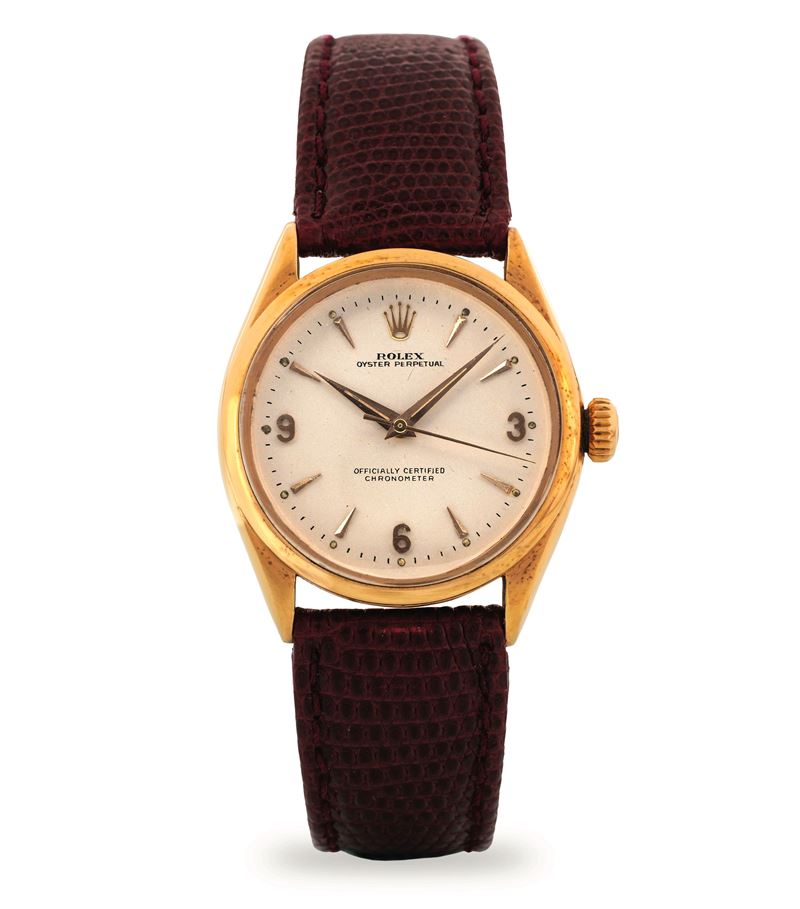 Rolex : Oyster Perpetual ref 6284 in 18k yellow gold, silvered dial, circa 1950  - Auction Wristwatches - Cambi Casa d'Aste