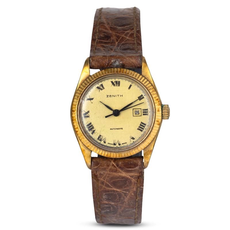 Zenith : Solo tempo in oro giallo 18k, quadrante champagne con numeri Romani e datario al tre, carica automatica, 30 mm  - Asta Orologi da Polso - Cambi Casa d'Aste