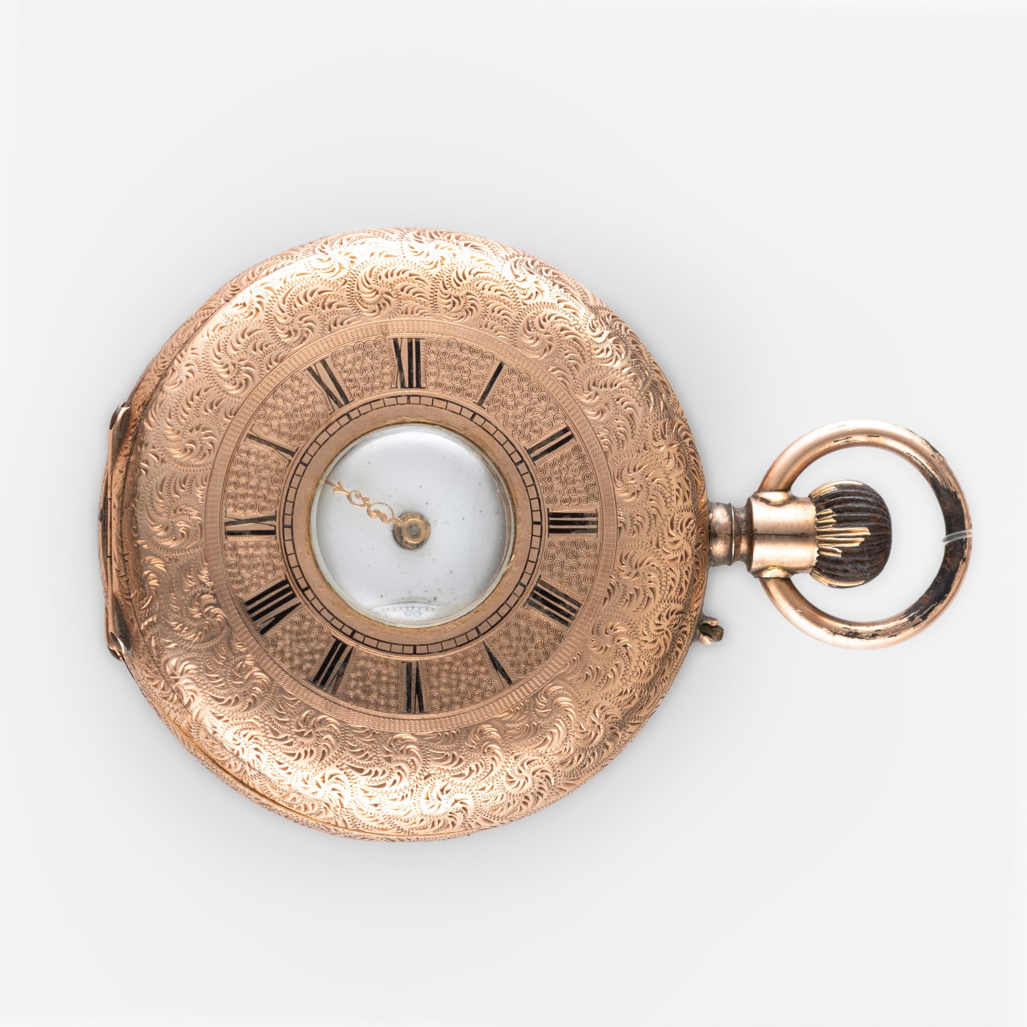 Demi-savonette, in oro rosa 12k, orologio da polso con quadrante in smalto bianco e numeri romani