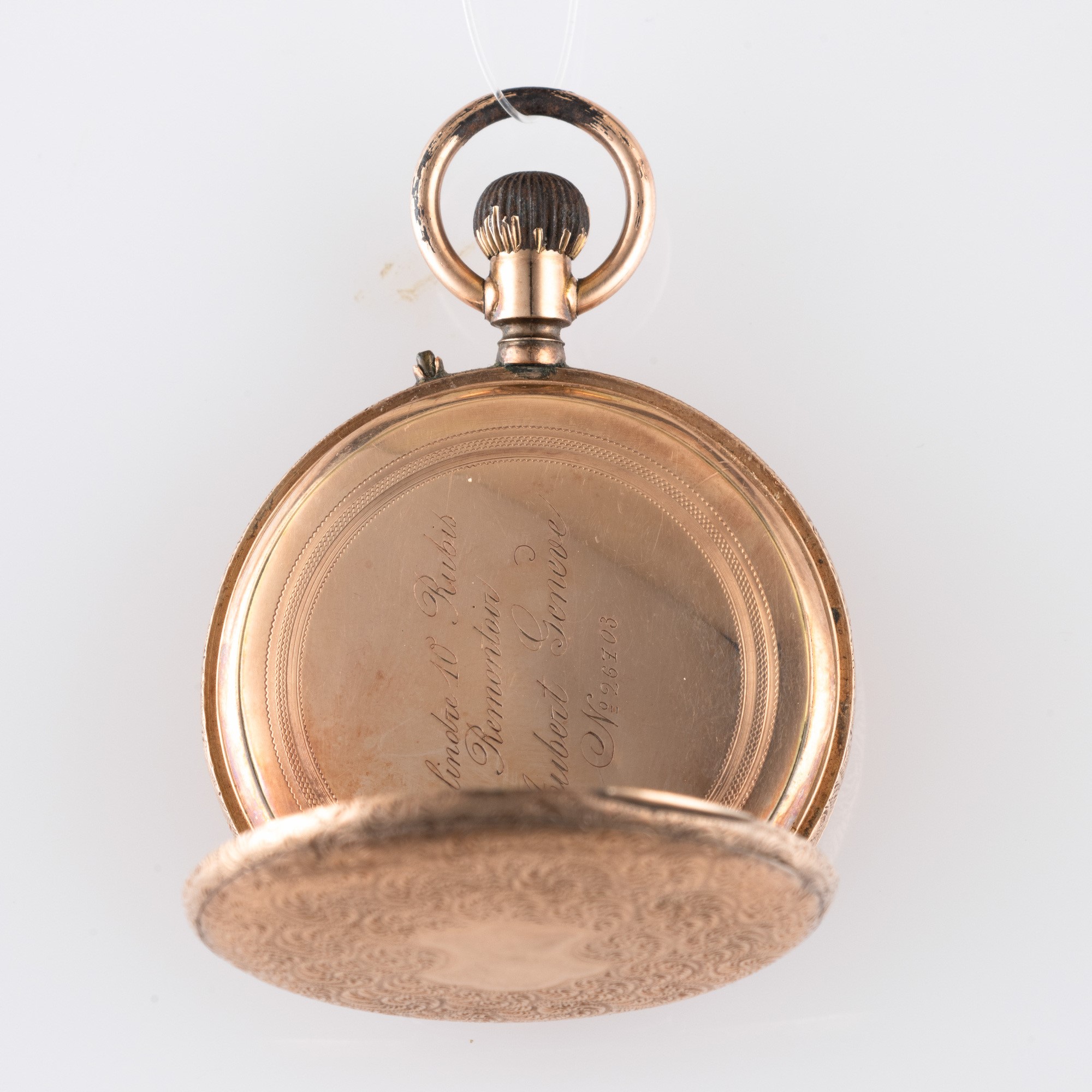 Demi-savonette, in oro rosa 12k, orologio da polso con quadrante in smalto bianco e numeri romani