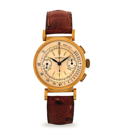 Cronografo in oro giallo 18k con quadrante champagne, circa 1940