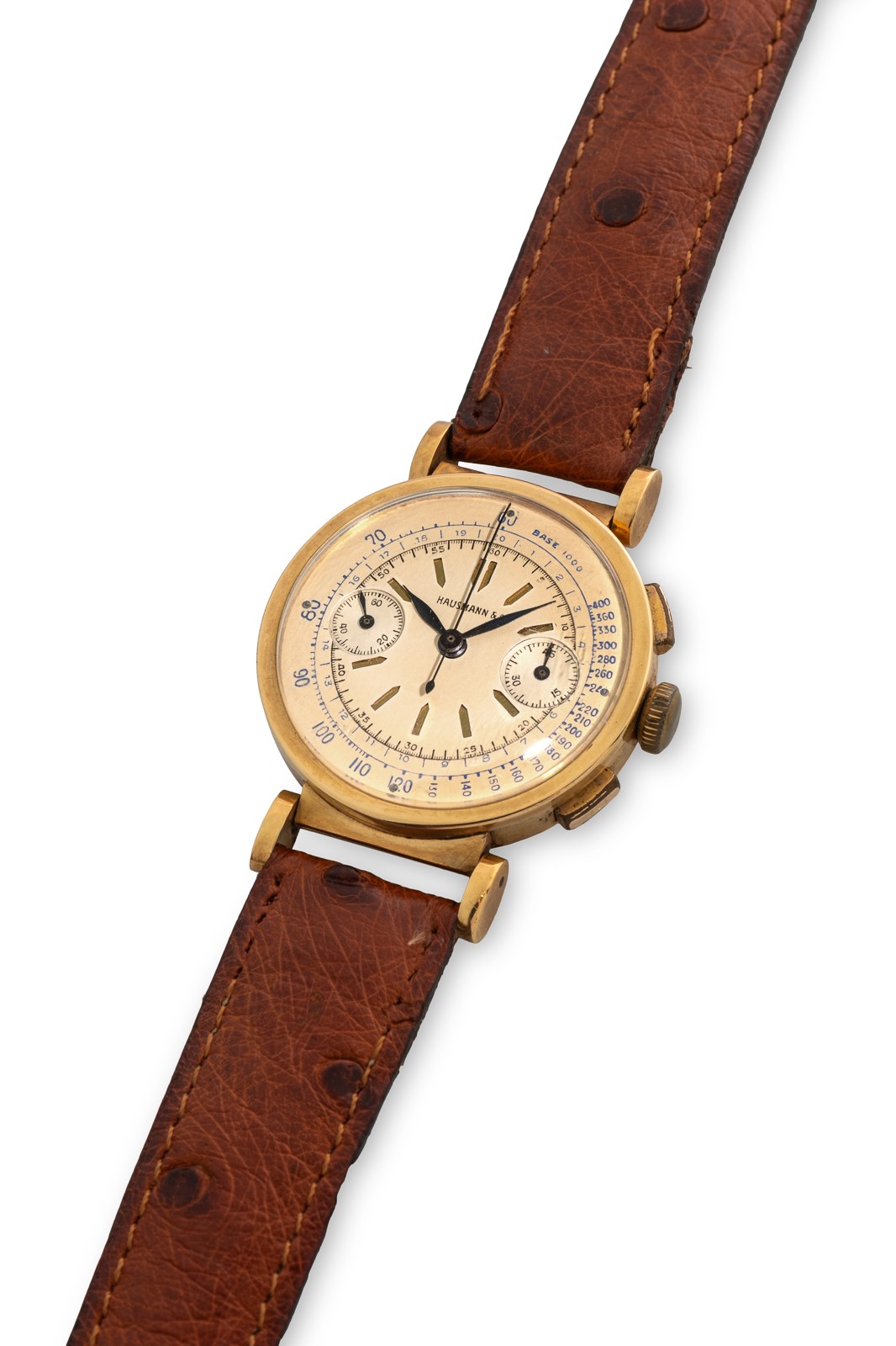 Hausmann & Co - Cronografo in oro giallo 18k con quadrante champagne, circa 1940