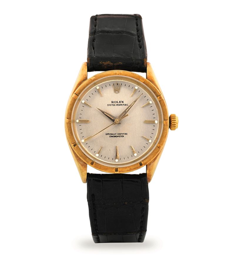 Rolex : Oyster Perpetual ref 6569 in 14k yellow gold, silvered dial, circa 1958  - Auction Wristwatches - Cambi Casa d'Aste