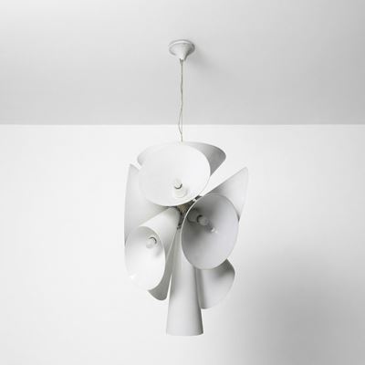 Lampada a sospensione modello Nebula, metallo cromato, plastica e vetro opalino, 2007