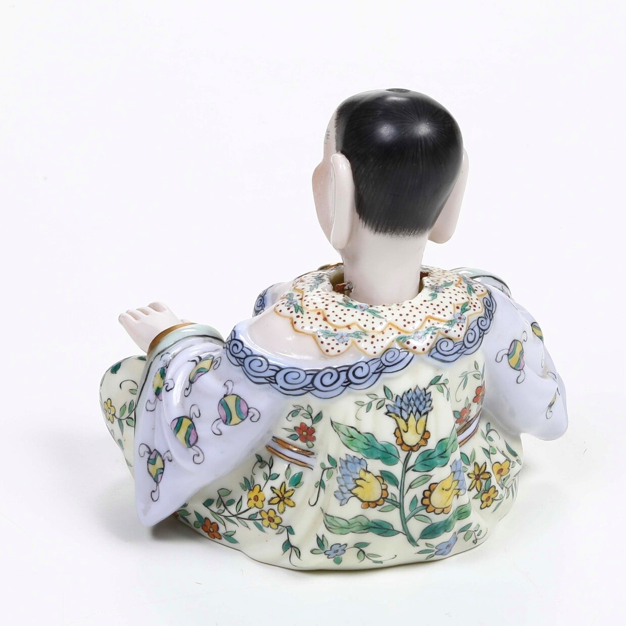 Figura di magot con mani, testa e lingua mobili, porcellana, XX secolo