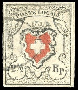 SVIZZERA POSTE FEDERALI 1850 - 2 1/2 r. Poste Locale, croce inquadrata (16)