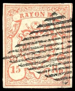 SVIZZERA POSTE FEDERALI 1852 - 15 r. Rayon III, cifre piccole (22)