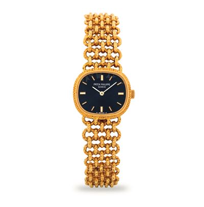 Mini Ellipse ref. 4133, orologio in oro giallo 18k con quadrante blu, circa 1970