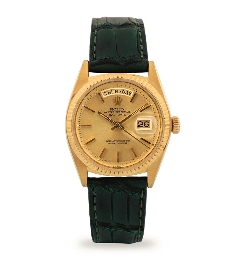 Rolex : Day-Date ref 1803 in oro giallo 18k, quadrante champagne con indicazione di data e giorno della settimana, circa 1975  - Asta Orologi da Polso - Cambi Casa d'Aste