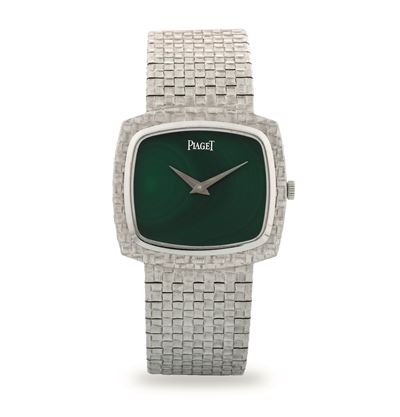 Elegante orologio da polso ultrapiatto ref 9571H in oro bianco con quadrante in malachite, circa ...