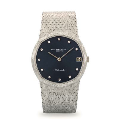 Automatic ref 5388 - Orologio in oro bianco 18k con quadrante blu e indici in diamante, circa 197...