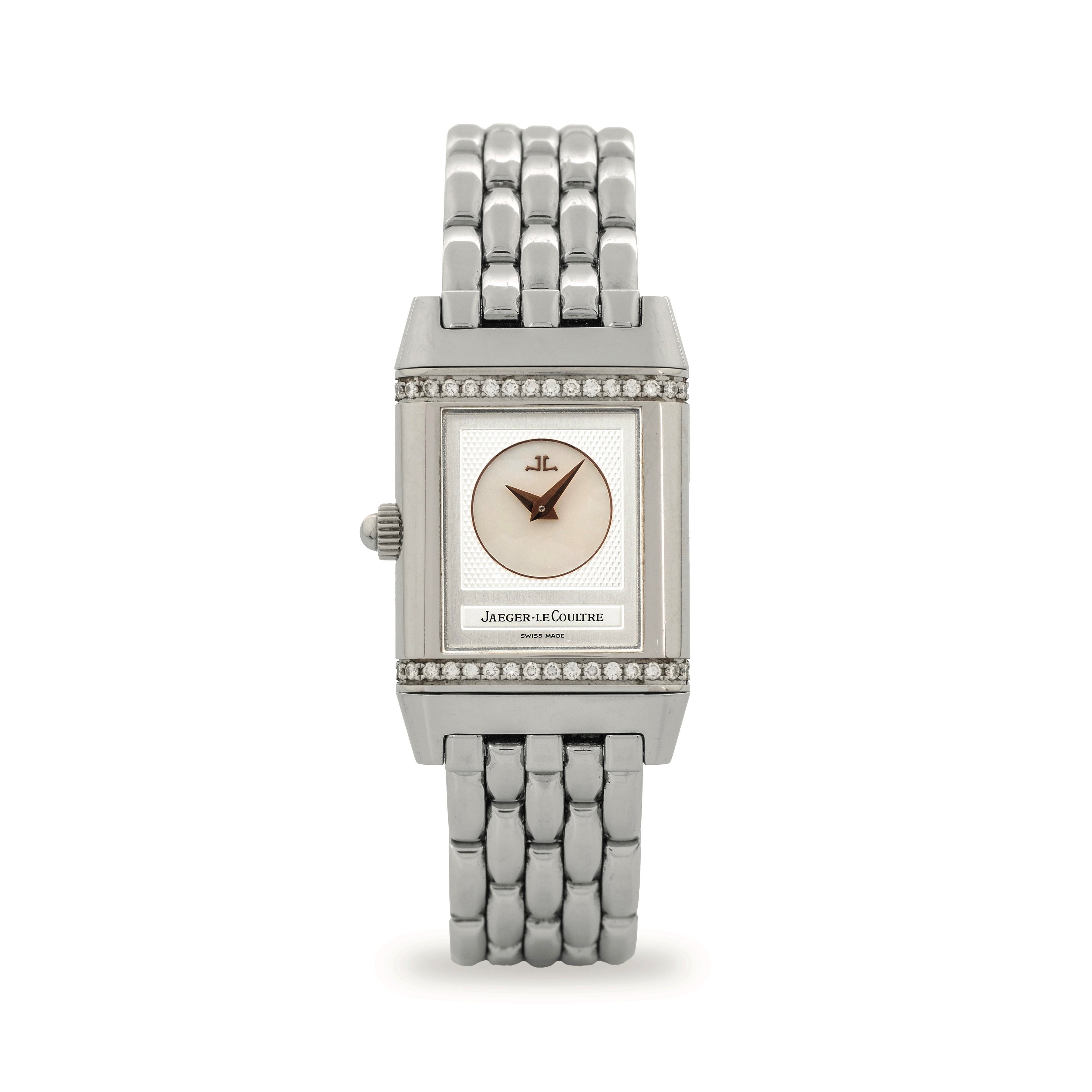 Jaeger-lecoultre - Reverso Duetto ref. 266.8.44, acciaio e brillanti, quadrante argenté, circa 20...