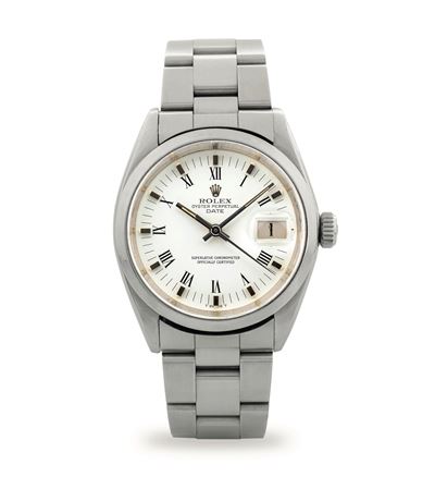 Oyster Perpetual Date ref 1500, acciaio, movimento automatico, quadrante bianco con numeri Romani...
