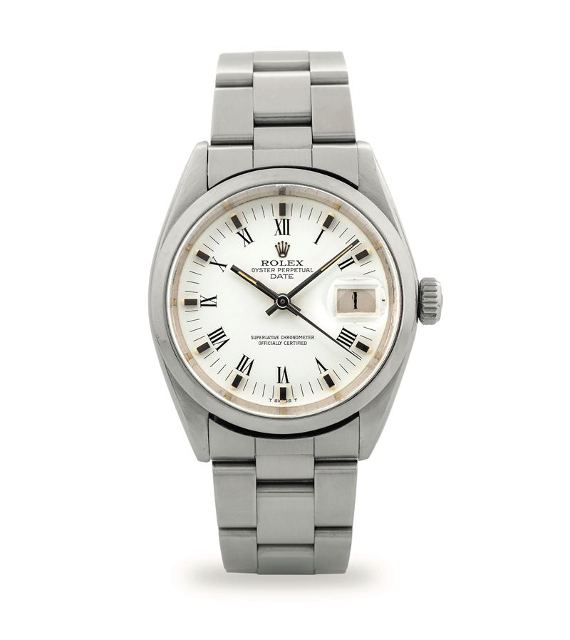 Rolex : Oyster Perpetual Date ref 1500 in steel, automatic movement with date display, white dial Roman numerals, circa 1972  - Auction Wristwatches - Cambi Casa d'Aste
