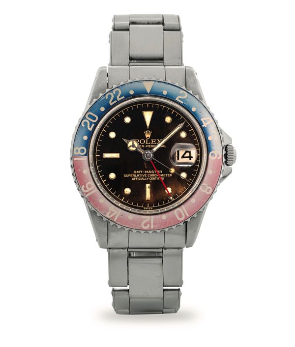 Rolex - GMT Master “Cornino” ref 1675 steel, black gilt dial closed minute track turned brown, circa 1961