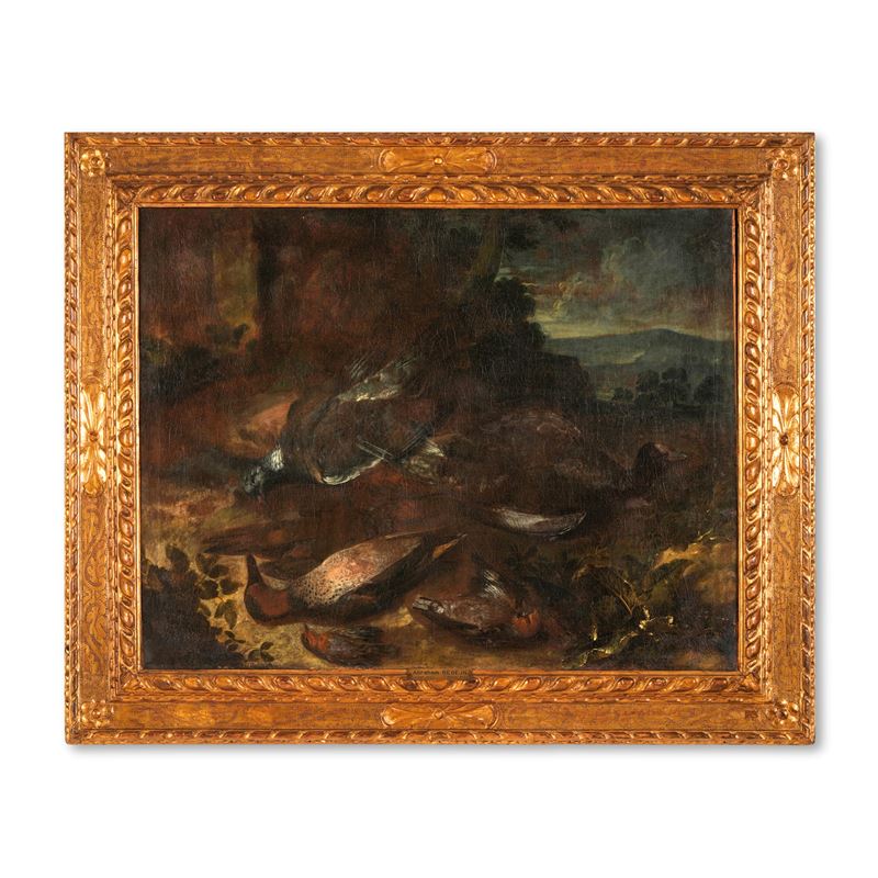 Scuola fiamminga del XVII secolo Cacciagione entro paesaggio  - olio su tela - Asta Dimore Italiane - Cambi Casa d'Aste