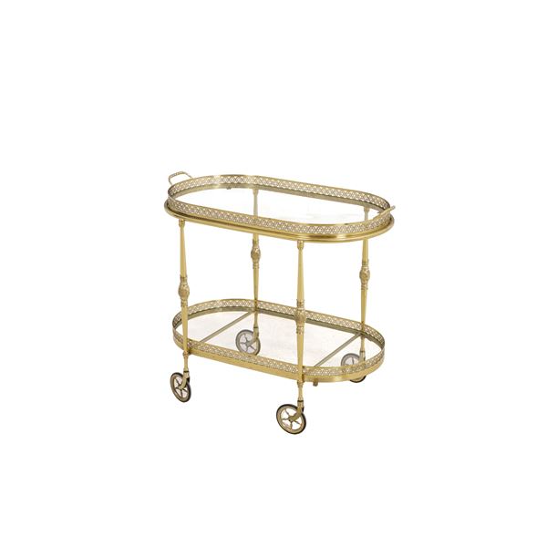 Carrello a due piani in metallo dorato. XX secolo