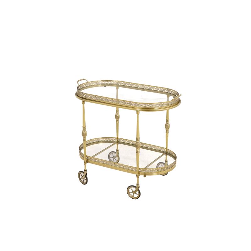 Carrello a due piani in metallo dorato. XX secolo  - Asta Dimore Italiane TIME - Cambi Casa d'Aste