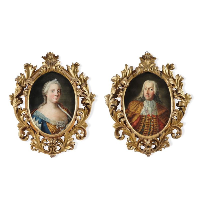 Scuola del XVIII secolo Ritratti di sovrani  - olio su tela ovale - Asta Dimore Italiane - Cambi Casa d'Aste