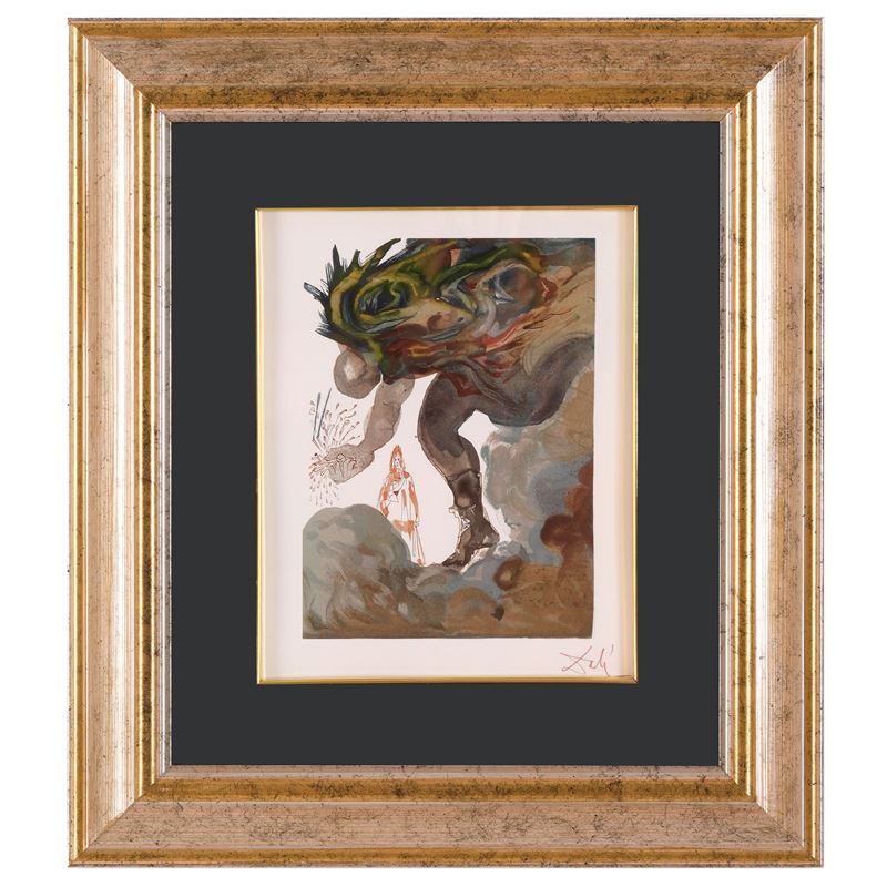 Salvador Dalì : La Divina Commedia: Canto ventiquattresimo - La profezia di Vanni Fucci  - Litografia a colori - Asta Dimore Italiane - Cambi Casa d'Aste