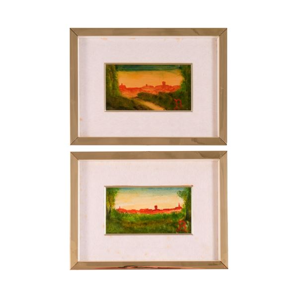 Due piccoli dipinti con vedute di città, XX secolo