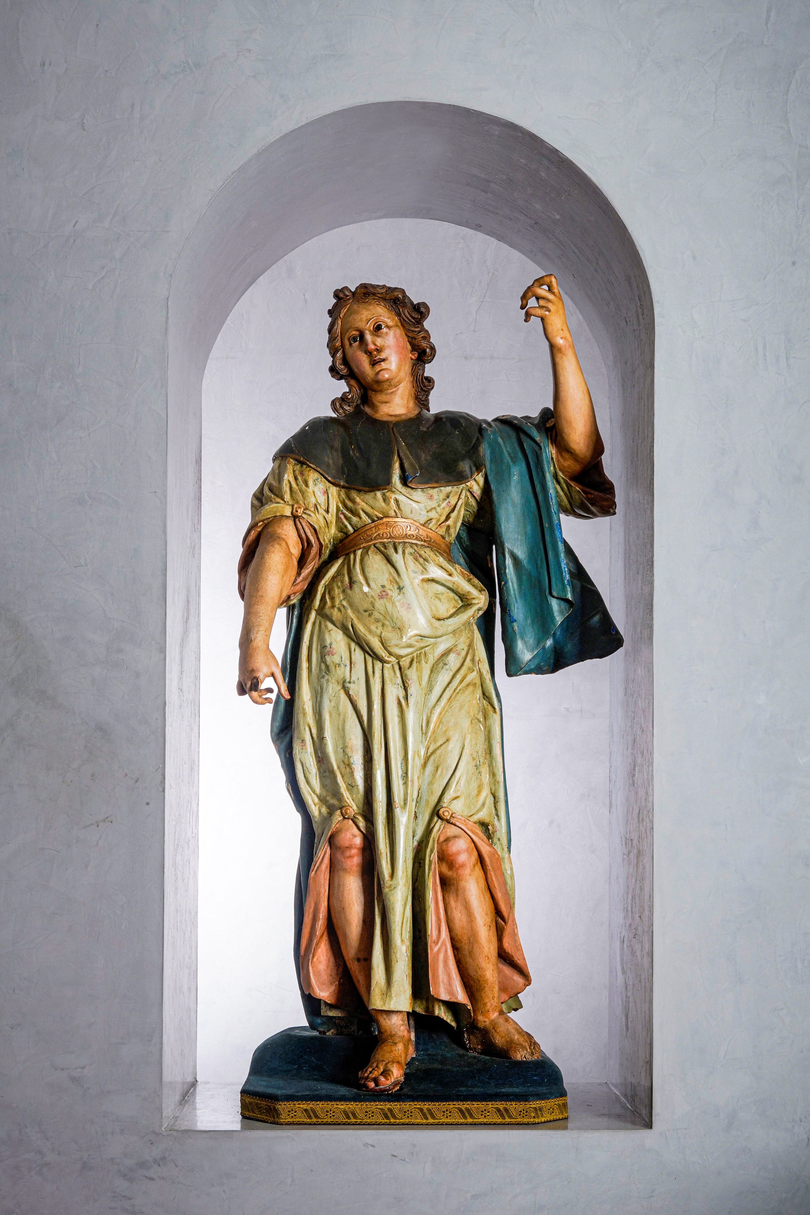Scultore attivo nell'Italia centro meridionale, Santo, scultura in legno policromo e pasta vitrea...