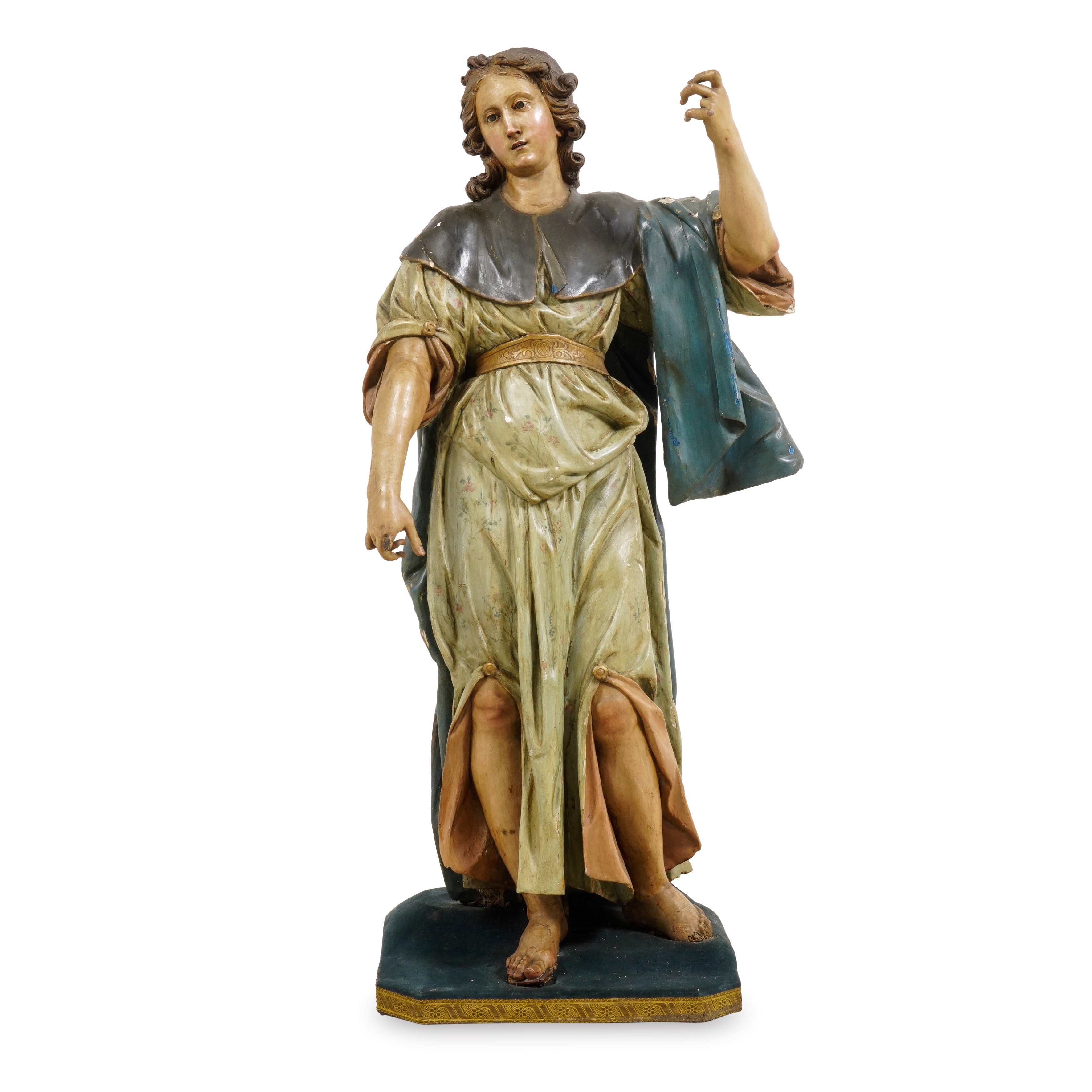 Scultore attivo nell'Italia centro meridionale, Santo, scultura in legno policromo e pasta vitrea...