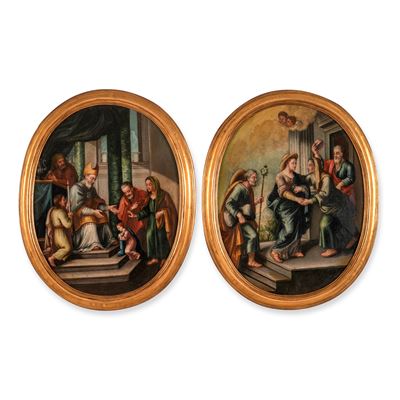 Scuola del XVIII secolo, Episodi della vita della Vergine, olio su tela ovale
