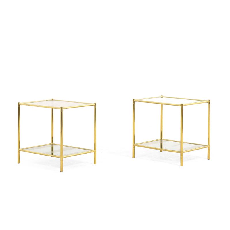 Coppia di comodini in ottone con piani in vetro  - Auction Italian Mansions TIME - Cambi Casa d'Aste