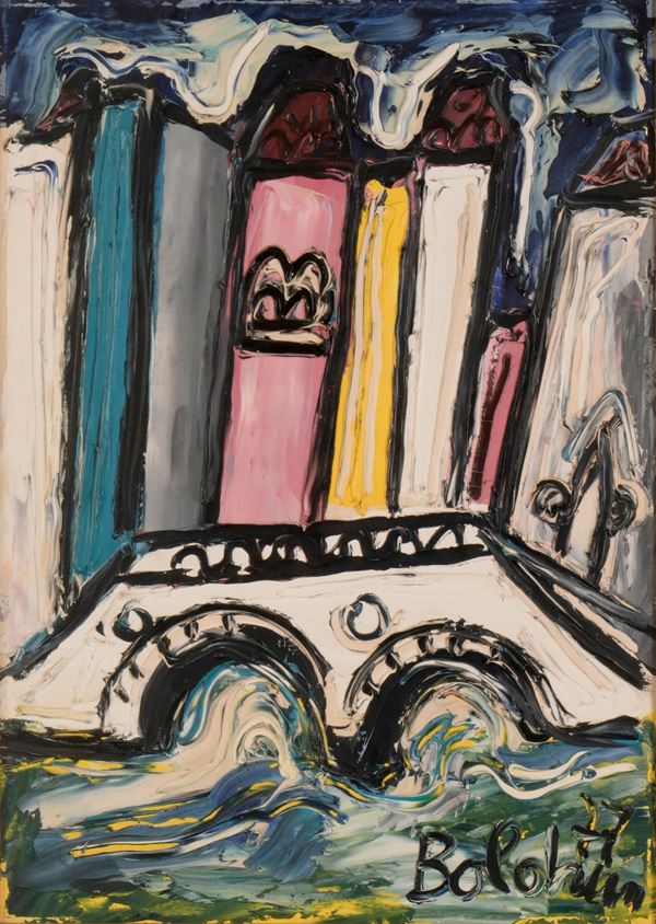 Paesaggio fluviale con città, 1977